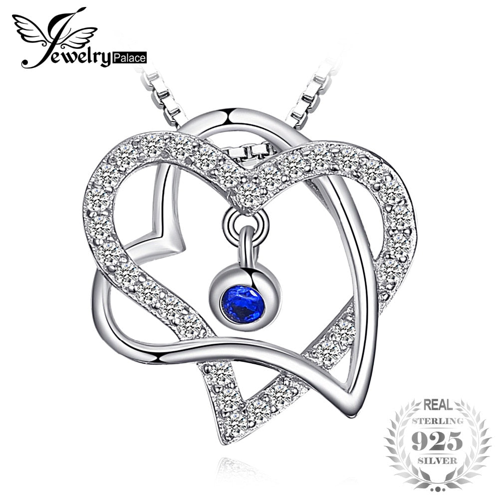 Romantic 0.18ct Created Sapphire Heart Pendant Necklace For Women Genuine 925 Sterling Silver With 45cm Chain