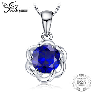 Rose Flower 1.8ct Round Created Sapphire Necklaces & Pendants 925 Sterling Silver 45cm Fine Jewelry Gift For Woman