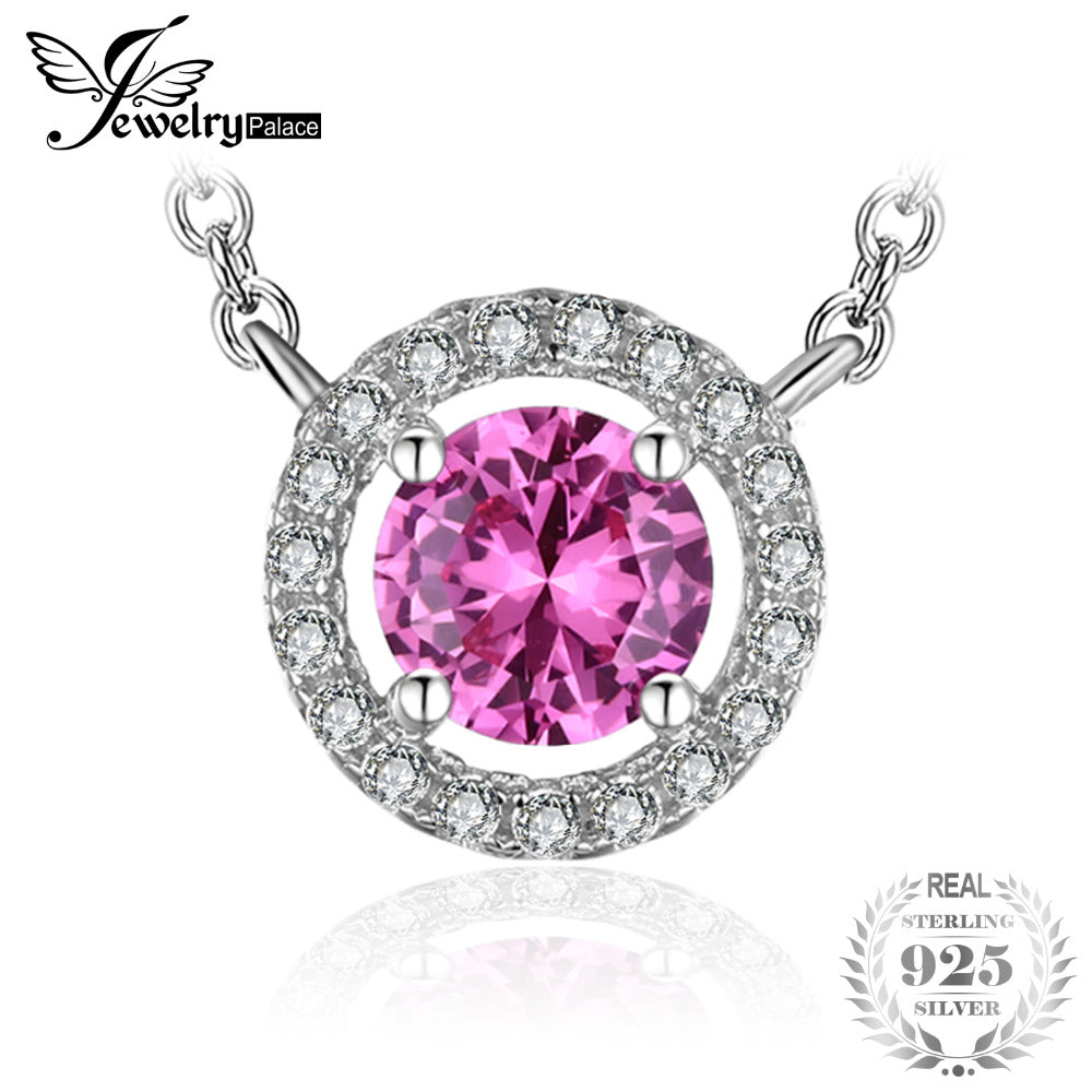 Round 1.2ct Created Pink Sapphire 925 Sterling Silver Pendant Necklace 18 Inches Fine Jewelry For Women On Sale