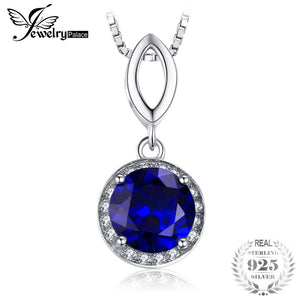 Round Cut 2.5ct Blue Created Sapphire Halo Pendant Necklace Solid 925 Sterling Silver 45cm Chain Fine Jewelry