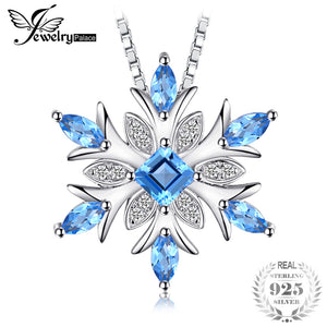 Snowflake Natural Blue Topaz 925 Sterling Silver Pendant Necklace 45cm Box Chain Fashion Fine Jewelry For Women