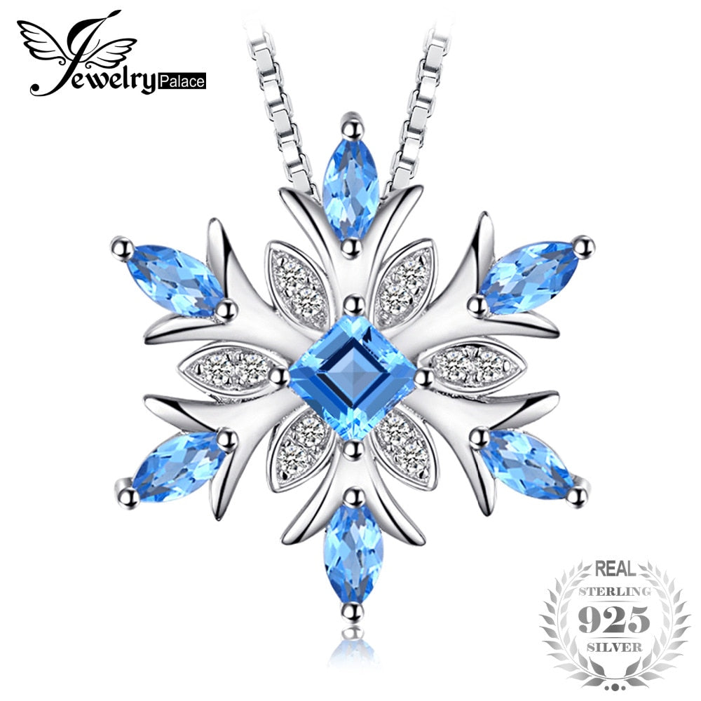 Snowflake Natural Blue Topaz 925 Sterling Silver Pendant Necklace 45cm Box Chain Fashion Fine Jewelry For Women