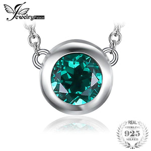 Solitaire 1.2ct Round Nano Russian Simulated Emerald Necklace Engagement 925 Sterling Silver Jewelry 45cm Chain