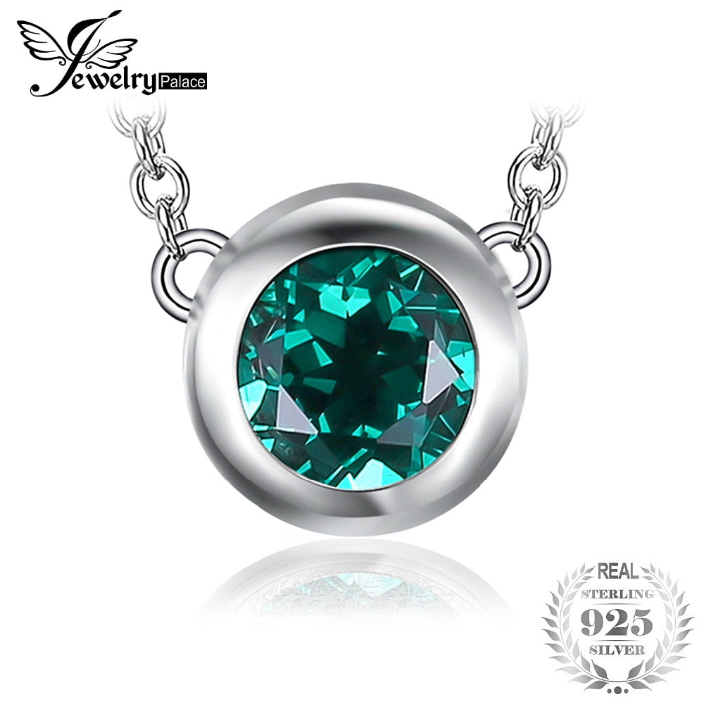 Solitaire 1.2ct Round Nano Russian Simulated Emerald Necklace Engagement 925 Sterling Silver Jewelry 45cm Chain