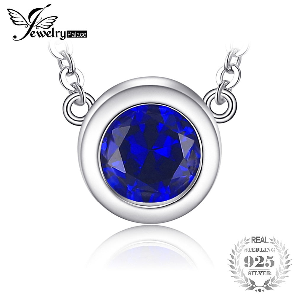 Solitaire 1.8ct Round Created Sapphire Necklace For Wife S925 Sterling Silver Jewelry Birthd Gift 45cm Box Chain