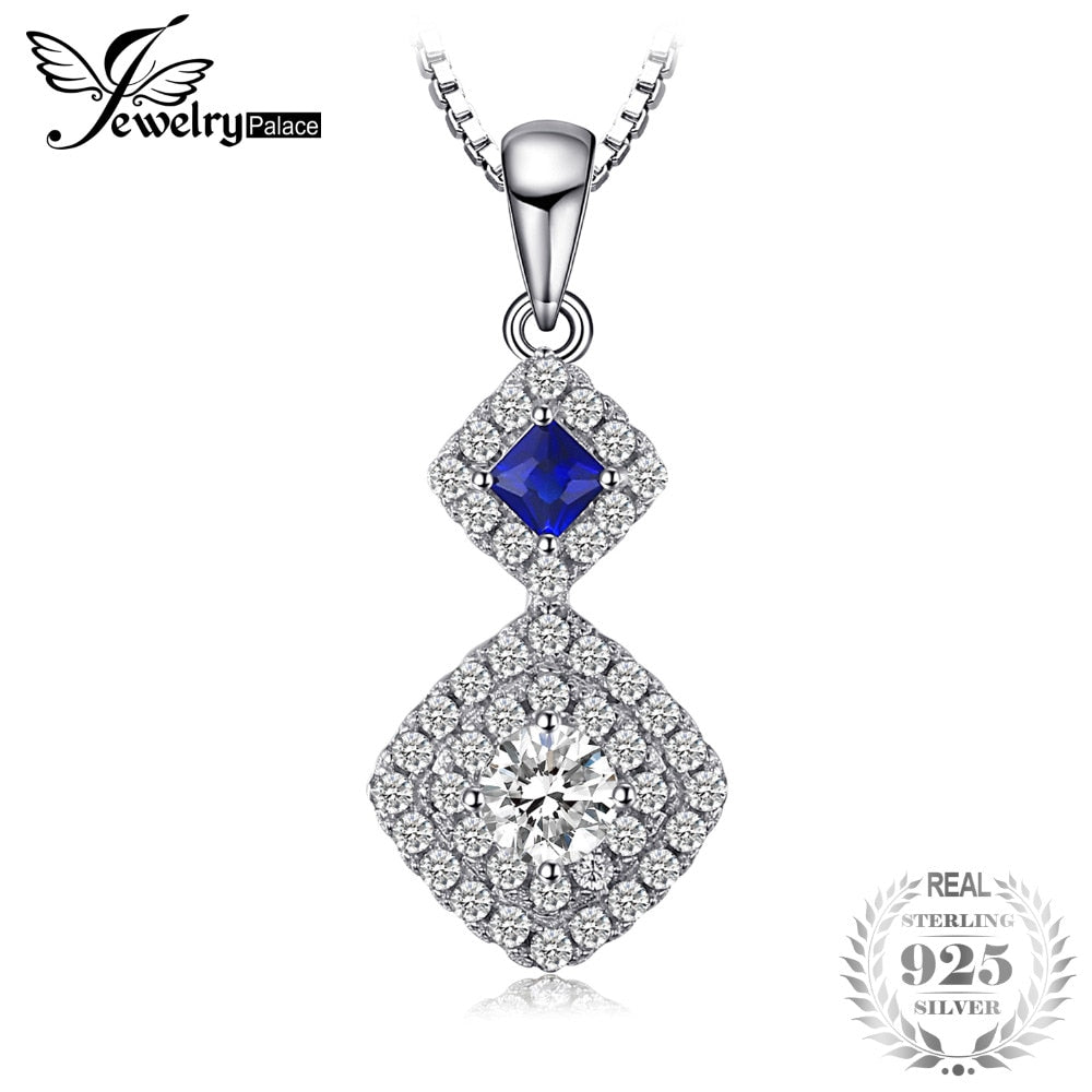 Square 0.93 Created Sapphire Pendant Necklaces For Women 100% 925 Sterling Silver Chain 45cm Charms Fine Jewelry