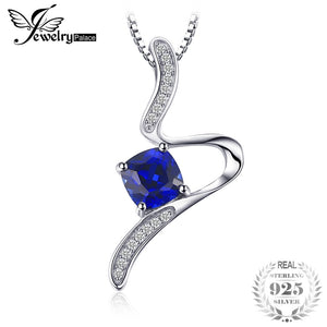 Stylish 1.4ct Cushion Created Sapphire Pendant Necklace For Woman Pure 925 Sterling Silver Jewelry 45cm Box Chain