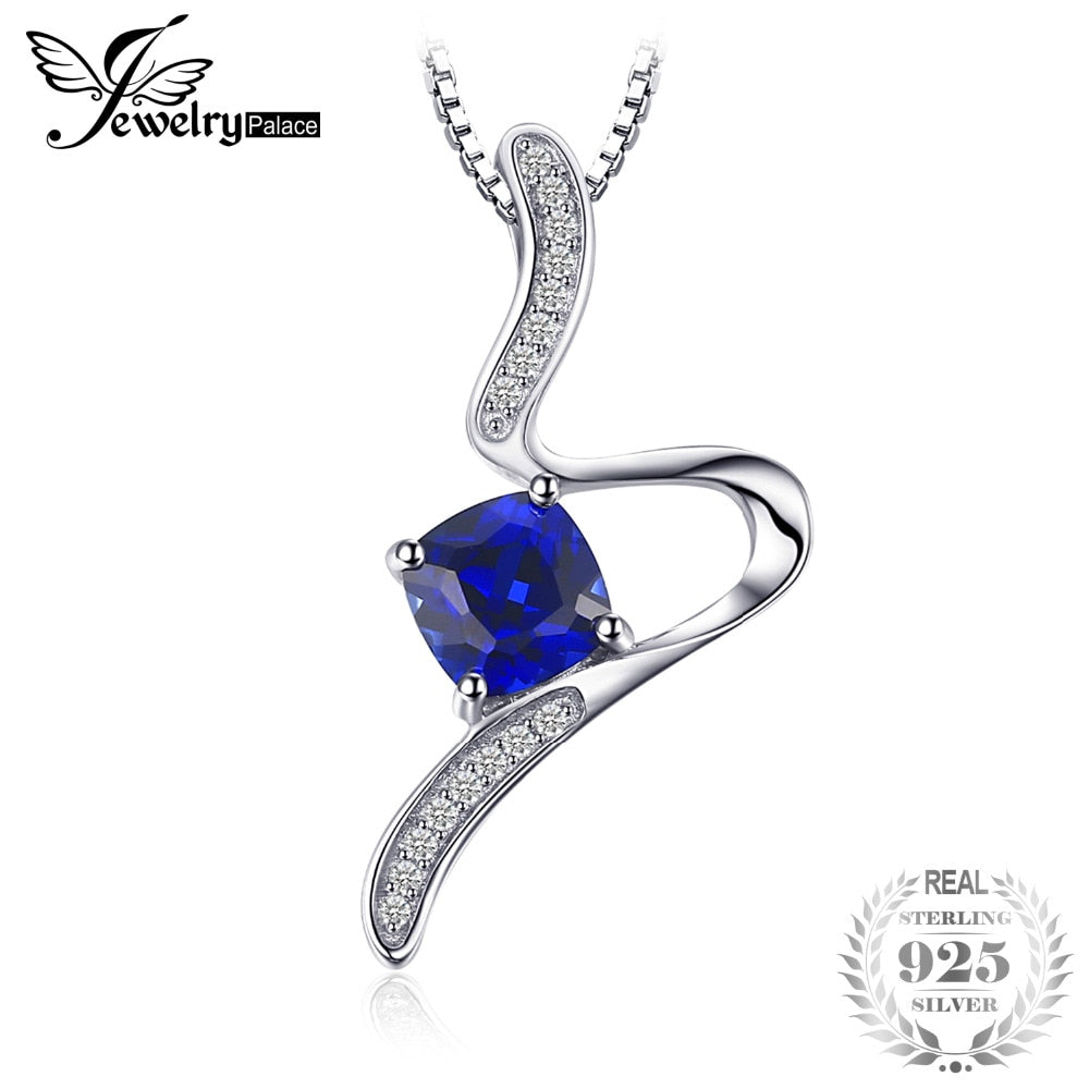 Stylish 1.4ct Cushion Created Sapphire Pendant Necklace For Woman Pure 925 Sterling Silver Jewelry 45cm Box Chain