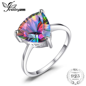 Triangle 4.3ct Genuine Rainbow Fire Mystic Topaz Solid Pure 925 Sterling Silver Ring Vintage Jewelry Brand Fashion