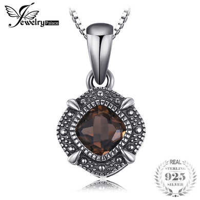 Vintage 1.47ct Natural Smoky Quartz 925 Sterling Silver Chain Necklace Pendant For Woman Brand New Fine Jewelry