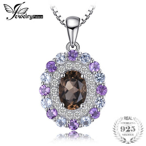 Vintage 1.4ct Smoky Quartz Sky Blue Topaz Amethyst Cluster Pendant Necklaces 925 Sterling Silver Jewelry For Women