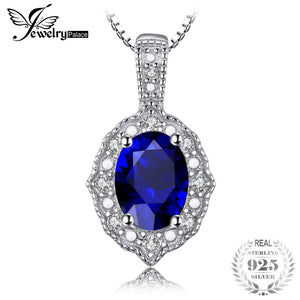 Vintage 1.9ct Created Sapphire Necklaces & Pendants For Women 100% 925 Sterling Silver 45cm Box Chain Fine Jewelry