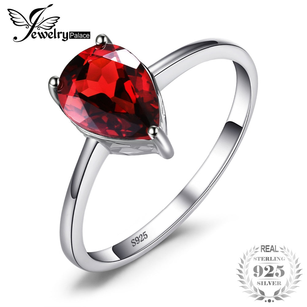 Water Drop 1.6ct Natural Red Garnet Solid 925 Sterling Silver Rings For Women Fashion Party Fine Jewelry