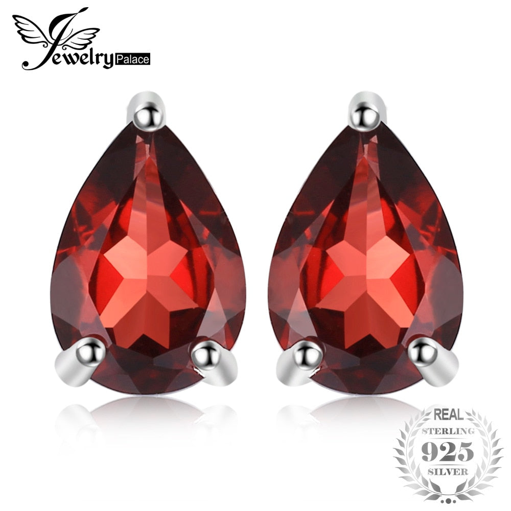 Water Drop 1.8ct Natural Garnet Solid 925 Sterling Silver Stud Earrings For Women Fashion Party Fine Jewelry