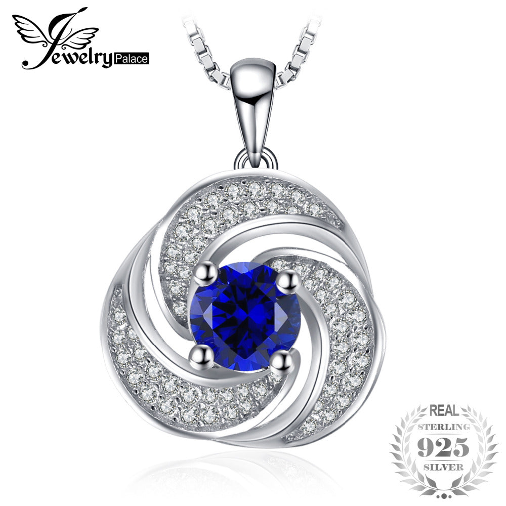 luxury 1.9ct Created Sapphire Pendant Necklace Pure 925 Sterling Silver 45cm Box Chian Fine Nice Gift For Girl