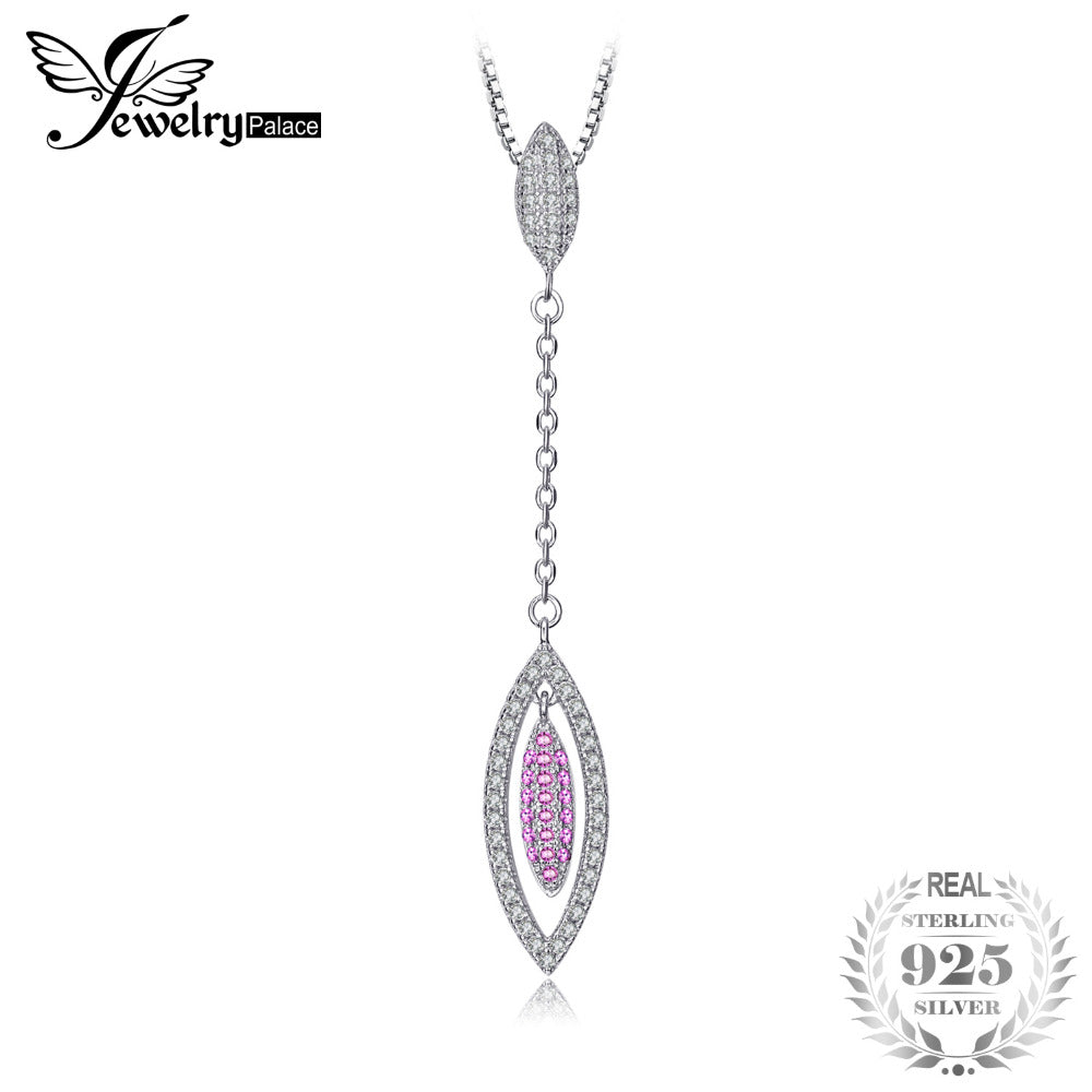 Fashion 0.6ct Round Created Pink Sapphire Women Necklaces Pendant 925 Sterling Silver 45cm Box Chain Fine Jewelry