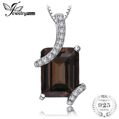 Graceful 2.2ct Natural Smoky Quartz Cubic Zirconia Pendant Necklaces Genuine 925 Sterling Silver Box Chain Jewelry
