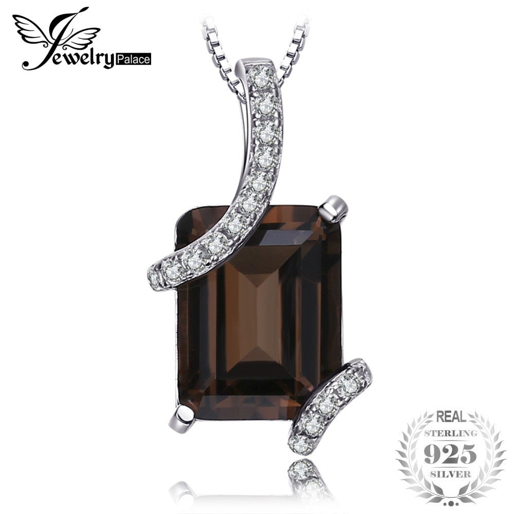 Graceful 2.2ct Natural Smoky Quartz Cubic Zirconia Pendant Necklaces Genuine 925 Sterling Silver Box Chain Jewelry