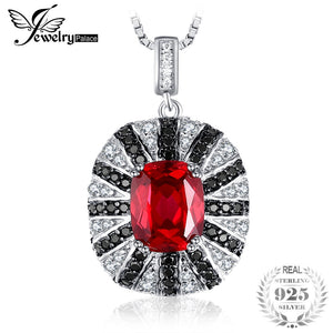 Luxury 6ct Created Red Ruby Natural Black Spinel Solid 925 Sterling Silver Pendant Necklace 45cm 2018 Fashion
