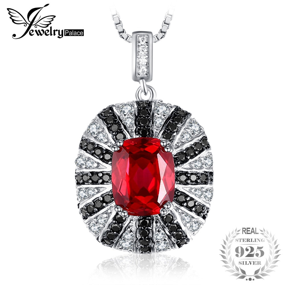 Luxury 6ct Created Red Ruby Natural Black Spinel Solid 925 Sterling Silver Pendant Necklace 45cm 2018 Fashion
