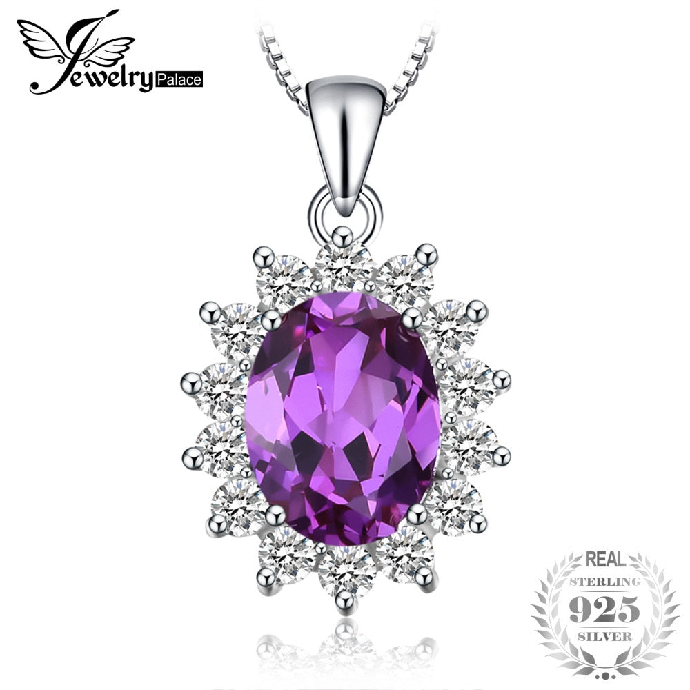 Princess Diana William Kate Middleton's 3.2ct Created Alexandrite Sapphire Pendant 925 Sterling Silver Chain 45cm