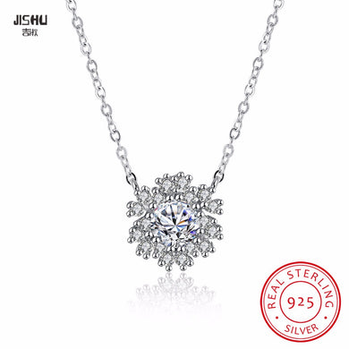 Valentine's D Gift 100% Real 925 Sterling Silver AAA Zircon Snowflake Pendant Necklace Engagement Jewelry For Women