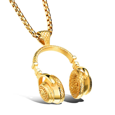 2017 Stainless Steel Music Headphones Pendant Necklace Collar Male Hop Rock Jewelry for Men Gold/Black/Silver Color