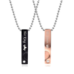 Fashion Couple Necklaces Her King His Queen Pendants Stainless Steel Crystal Crown Heart Necklace for Women Men Jewelry
