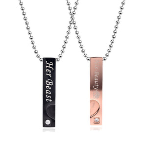 Fashion Couple Necklaces Her King His Queen Pendants Stainless Steel Crystal Crown Heart Necklace for Women Men Jewelry