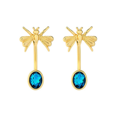 Cute Blue Glass Insect Pendant Necklace Gold Color