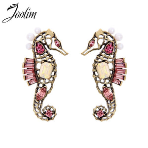 Pink Glass Pearl Seahorse Drop Earring Cute Piercing Earring