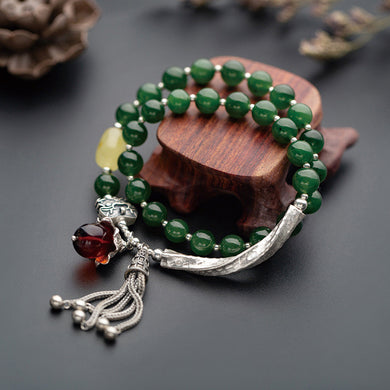 Natural Jasper Bracelet For Women Gifts Ethnic Ancient Style 925 Sterling Silver Multi Layer String Bracelets With Tassel