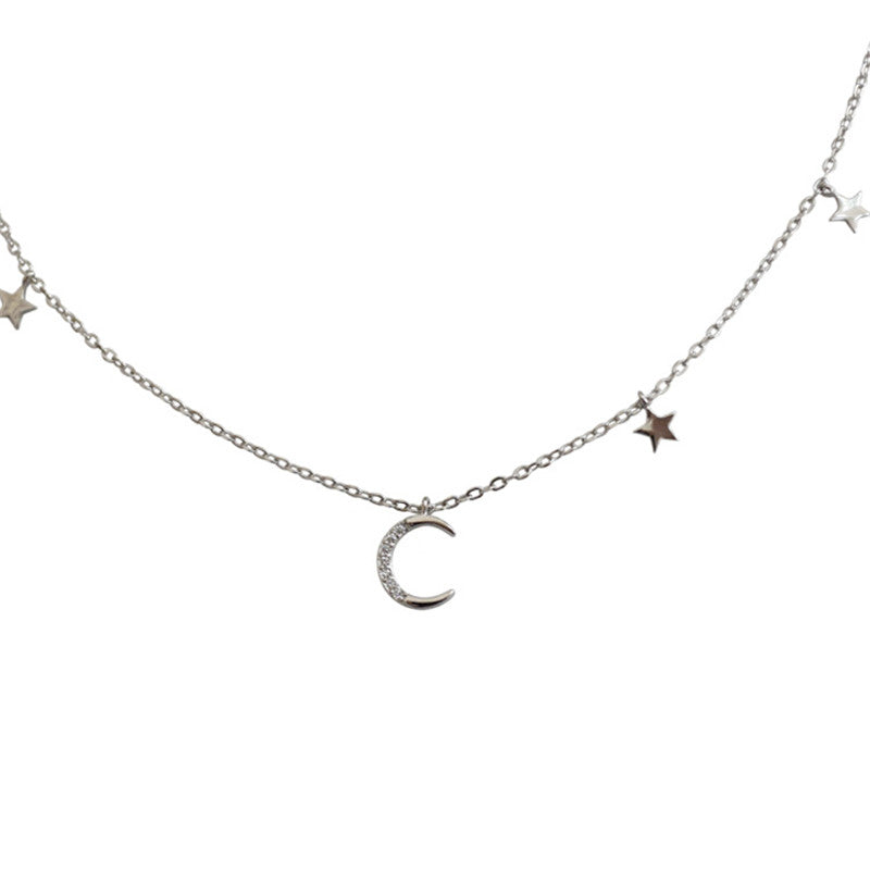 Nuove collane girocolli per ragazze Collana girocollo in argento sterling 925 con stelle CZ Zircone Luna Collana girocollo per donna Collares 