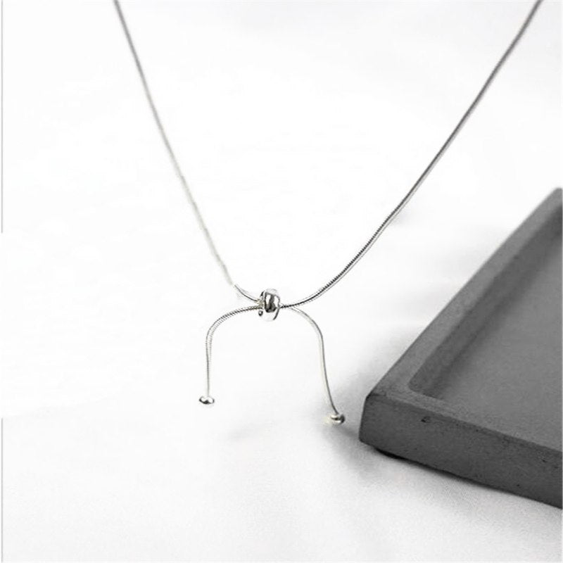 New Simple 100% 925 Sterling Silver 0.9mm Snake Chain Ball Adjustable Chokers Necklaces For Women Girls Chokers Jewelry