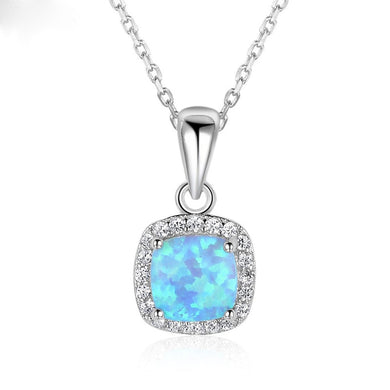 New Simple 100% 925 Collane in argento sterling e pendenti Collana con pendente in opale blu quadrato pieno di zirconi AAA per le donne 