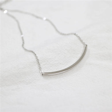 New Sterling Silver Jewelry Necklaces & Pendants 100% 925 Sterling Silver Curved Tube Bar Pendant Necklace For Women