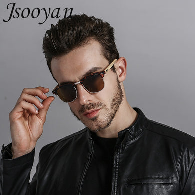 Jsooyan Polarized Sunglasses Men Wooden Bamboo Frame Driving Sun Glasses Retro Round Shades Googles Pilot Mirror Lens Eyewear