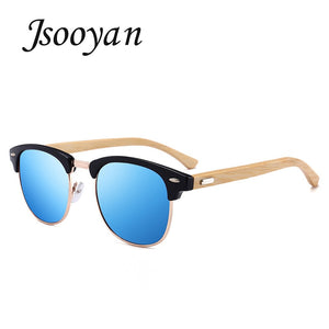 Jsooyan Polarized Sunglasses Men Wooden Bamboo Frame Driving Sun Glasses Retro Round Shades Googles Pilot Mirror Lens Eyewear