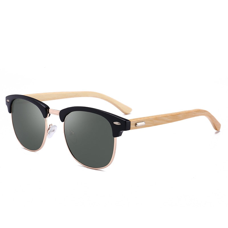 Jsooyan Polarized Sunglasses Men Wooden Bamboo Frame Driving Sun Glasses Retro Round Shades Googles Pilot Mirror Lens Eyewear