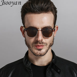 Jsooyan Polarized Sunglasses Men Wooden Bamboo Frame Driving Sun Glasses Retro Round Shades Googles Pilot Mirror Lens Eyewear