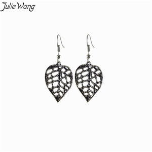 1pair/pack Ancient Silver Ear Hook Earrings Natural Pastoral Style Plant Series Leaf Openwork For Lady Women Present
