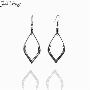 1pair/pack Ancient Silver Geometric Polygonal Shape Water Drop Styling Ear Hook Earrings Women Lady Wedding Craft