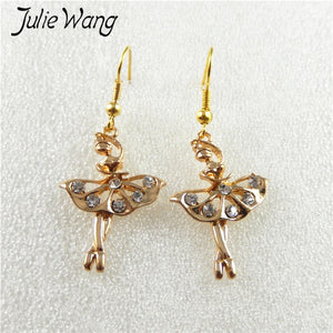1pair/pack Gold Color Embellished with White Crystal Ballet Girl Dance Styling Ear Hook Earrings For Women Lady Gift
