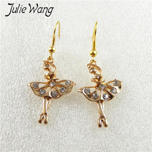 1pair/pack Gold Color Embellished with White Crystal Ballet Girl Dance Styling Ear Hook Earrings For Women Lady Gift