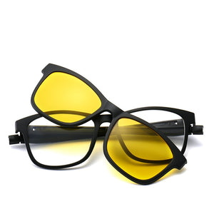 KANDREA 2023 1+5 clip Tr90 Square Women Sunglasses Magnetic Clip Dual Purpose Eyeglasses Men Eyewear Driving Sun Glasses