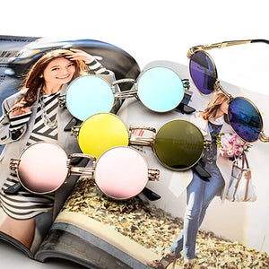 KANDREA 2023 Summer Personality Steampunk Sunglasses Round Frame Ladies Sunglasses Men Travel Street SGlasses