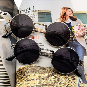 KANDREA 2023 Summer Personality Steampunk Sunglasses Round Frame Ladies Sunglasses Men Travel Street SGlasses