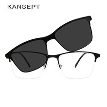 Load image into Gallery viewer, KANSEPT 2 In 1 Magnet Polarized Clip On Glasses Frame Men Metal Optical Myopia Prescription Eyeglasses Frame
