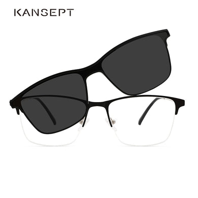 KANSEPT 2 In 1 Magnet Polarized Clip On Glasses Frame Men Metal Optical Myopia Prescription Eyeglasses Frame