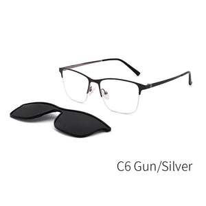 KANSEPT 2 In 1 Magnet Polarized Clip On Glasses Frame Men Metal Optical Myopia Prescription Eyeglasses Frame